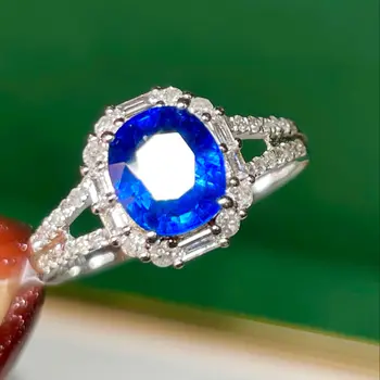 LR2023 Син сапфирен пръстен 1.81ct Real Pure 18K Natural Unheat Royal Blue Sapphire Gemstone Diamonds Stone Female Ring