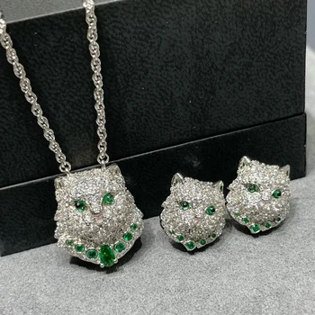 Висококачествена луксозна марка модни обеци S925 стерлингово сребро AAA цирконий 18K зелени очи кристал жени бижута подарък