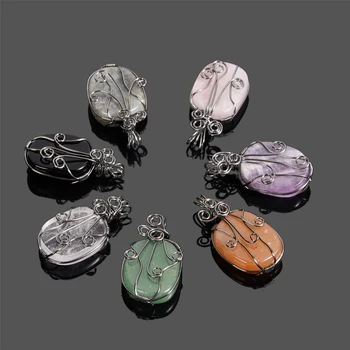 Висулка от естествен кристален камък за жени Мъже Телена обвивка Скални късове Лабрадорит Аметисти Розови кварцови висулки Лечебни бижута