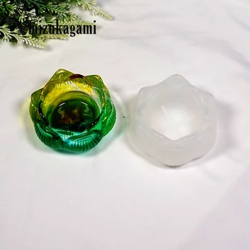Нов силиконов мухъл сушени цветя смола декоративни занаяти DIY лотос свещ притежателя кутия за съхранение мухъл епоксидна смола форми за бижута