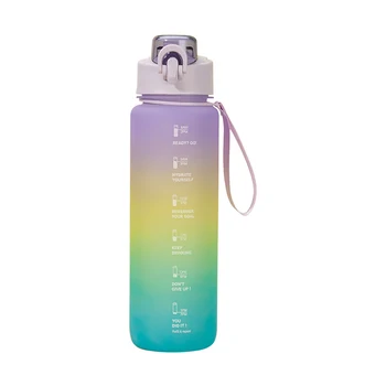 1000ml спортна бутилка градиент цвят велосипед бутилка вода с маркер за време флип отгоре траен голям капацитет за момиче открит къмпинг