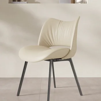 италиански минималистичен стол за хранене домашен ресторант Хотел висок клас кожен стол дизайнер кремообразно кресло