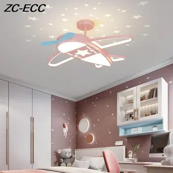 LED димиране самолет полилей осветление модерен звездно небе декор таванни лампи за детска стая момче момиче спалня таван осветление