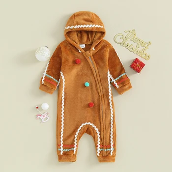 0-3Years Бебе Бебе Момчета Малки момичета Коледни гащеризони Размити ританки с дълъг ръкав Новородено Gingerbread Man костюм