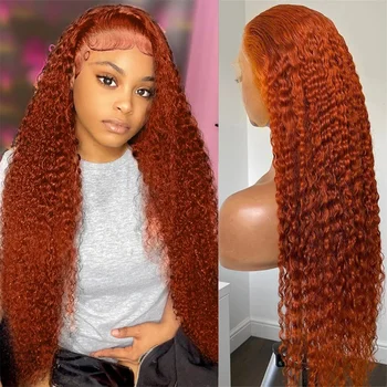 Orange Ginger Lace Front Wig13x4 13x6 HD дантела отпред перука за човешка коса къдрава човешка коса перуки за жени 34Inch Deep Wave фронтална перука