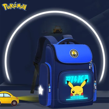 Pokemon Pikachu детски раници момчета голям капацитет тежест облекчаване защита на гръбначния стълб ученическа чанта със светещи детски чанти