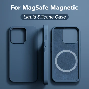 Оригинален течен силикон за калъф Magsafe за iPhone 15 14 13 12 11 Pro Max Plus случаи Магнитно безжично зареждане Soft Phone Cover