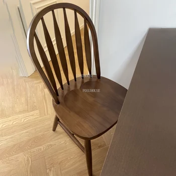 Скандинавски стол за хранене за кухненски меч обратно Уиндзор стол ретро прост отдих масивно дърво стол облегалка столове
