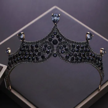 Реколта черни кристални мъниста булчински диадеми корона кристал диадема конкурс барокови корони булката лента за коса сватба аксесоари за коса