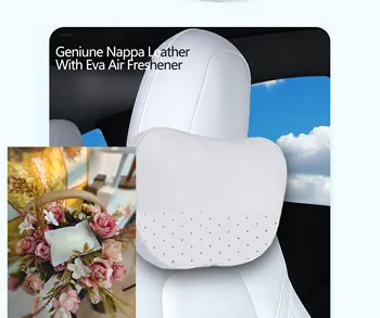 Възглавница за облегалка за глава с ароматизатор за Tesla Модел Y/3 възглавница за поддръжка на врата естествена кожа Nappa