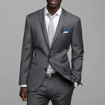 Официален сив нов дизайн мъжки костюми тънък годни 2 парче яке панталони луксозен бизнес Terno елегантен сватбен костюм Homme по поръчка 2024