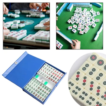 15mm Китайски традиционен Mahjong игра комплект с кубчета &носене случай Мини Mahjong комплект за пътуване Семейство Свободно време Игри на маса