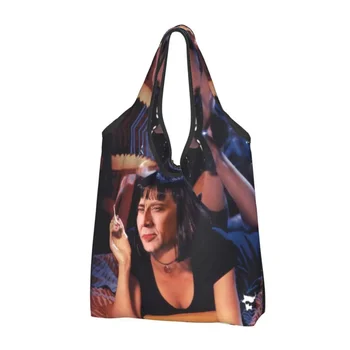 Никълъс Кейдж Pulp Fiction Meme Хранителни Tote пазарски чанти Жени Смешни рамо купувач чанта голям капацитет чанти