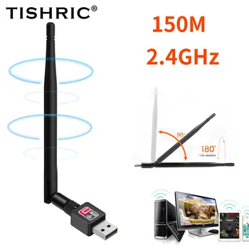 TISHRIC Wi-Fi адаптер USB Wifi антена Безжична LAN мрежова карта ключ за PC настолен лаптоп Windows Ethernet стик 2.4GHz 150Mbps