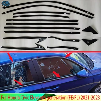 За Honda Civic Единадесето поколение (FE/FL) 2021-2023 Пиано черно Цялата декорация на монтажа на прозорците на автомобила