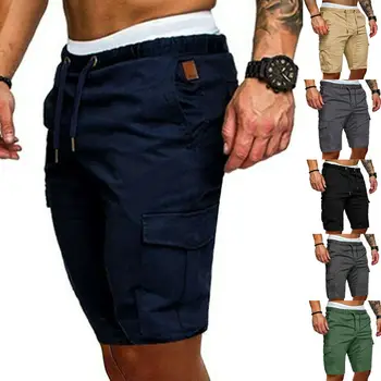 Мъжки карго шорти панталони ежедневни летни плажни спортове фитнес панталони обикновен ластик