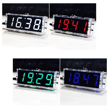  таймер DIY комплект компактен 4-цифрен DIY цифров LED часовник комплект светлина контрол температура дата и час дисплей с прозрачен калъф