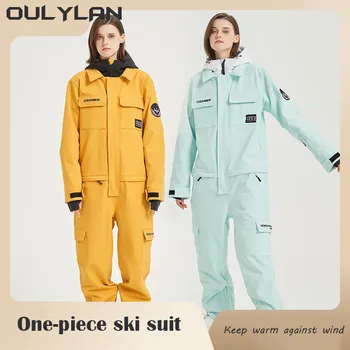 Oulylan топъл гащеризон водоустойчив зимни дрехи гащеризони с качулка мъже жени едно парче ски костюм открит спорт сноуборд яке