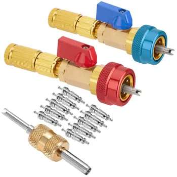 R134A Valve Core Quick Remover Installer High Low Pressure Valve Core Remover Tools Kit for Refrigerant Air Conditioner System