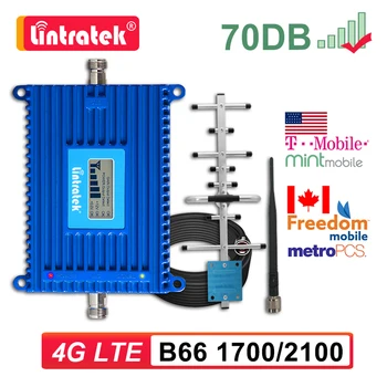 Lintratek 4G LTE B66 усилвател на сигнала 1700/2100 мобилен телефон ретранслатор интернет AWS 1700MHz клетъчен усилвател на сигнала Yagi антена комплект