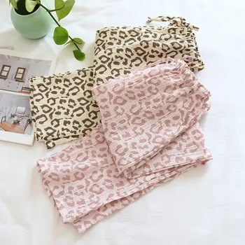 Свободни панталони пижама пижама за жени и печат проста мода леопард жени лято пролет памук у дома