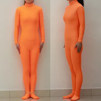 Fancy рокля парти Kid Orange Унисекс Спандекс Zentai костюм танцово облекло Unitard боди без качулка & ръце