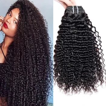 Къдрава коса Снопове перуанска човешка коса разширение 1 3 4бр Лот 32В дълга девствена коса може да бъде боя 1B дълбока вълна коса за черни жени