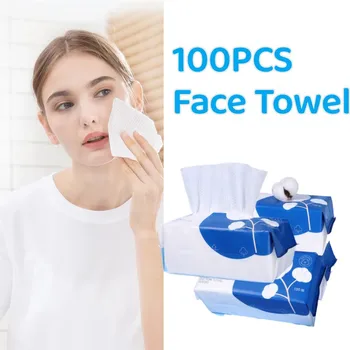 100PCS Естествена кърпа за лице за еднократна употреба Почистване на лицето Мокро и сухо отстраняване на грим Pearl Cotton Soft Makeup Нетъкана кърпа