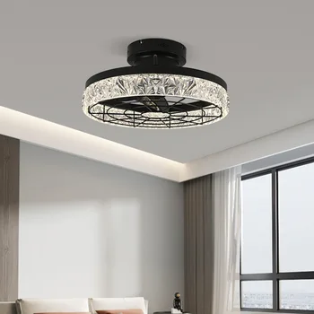 Light Luxury Crystal Fan-Style Таванна лампа Спалня Всекидневна Трапезария Минималистично преобразуване на честотата Smart Mute