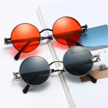 1PC Ретро готически Steampunk кръг слънчеви очила за жени мъже кръгла леща метална рамка UV400 защита на открито очила аксесоари