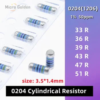 (20pcs) 0204 цилиндричен резистор цвят пръстен SMD MELF съпротивление 1% 33R 36R 39R 43R 47R 51R Ohm 50ppm