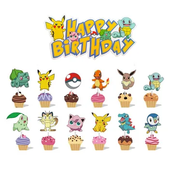 Pokemon Party Birthday Cake Flag Big Card Elf Pikachu Jigglypuff Charmander Тема Детски рожден ден Декорация Размер Флаг