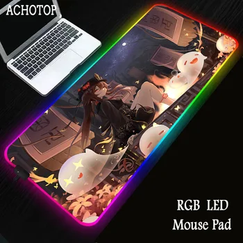Genshin Impact RGB подложка за мишка Голяма геймърска мауза Мат Скорост LED светлина Аниме подложка за мишка Gamer XXL 1000x550 Компютърна клавиатура Desk Mat