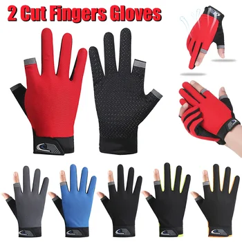 1 чифт сензорен екран против хлъзгане риболовни ръкавици за мъже жени летни дишащи спортни ръкавици за колоездене 2 пръста риболов спортни ръкавици