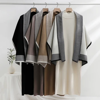 Плетен комплект за ранна есен 2023, темпераментна пелерина, блокираща цветовете пелерина+плътна рокля за жени
