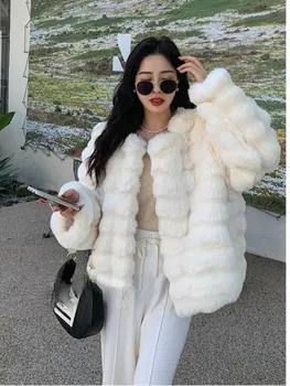 Дамско палто мода имитира заек изкуствена кожа палто кратко сгъстяване топла кожа отгоре зимни жени облекло корейски стил дебел