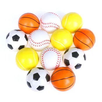 12Pcs / Set Squeeze Ball Toy Футбол Баскетбол Бейзбол Тенис Бавно Rising Soft Squishy Облекчаване на стреса Антистрес Новост Gag играчка