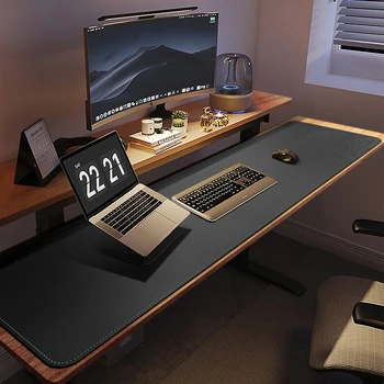 CENNBIE 160X40CM по-дълго бюро мат PU кожа велур офис бюро подложка водоустойчива маса капак мишка подложка за компютърна клавиатура -черен