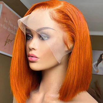 Ginger Short Bob Wigs Lace Front Human Hair Bob Lace Wigs For Women Blonde Orange Straight Brazilian Hair Closure Wig Cosplay