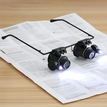 20X лупа очила монтирани на главата двойно око лупа обектив часовник бижута ремонт инструмент с две регулируеми LED светлини лупа