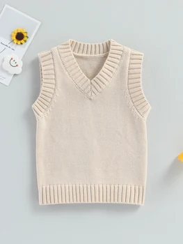 Сладък бебе унисекс кабел плета без ръкави v-образно деколте пуловер жилетка за есен зима очарователни пролетта облекло за бебе момче или момиче